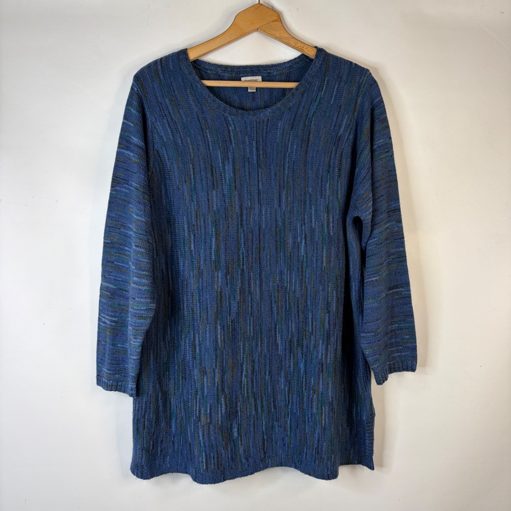 Avenue Tunic Sweater Women 22/24 Blue Space Dye Knit Crew Neck Side Slits